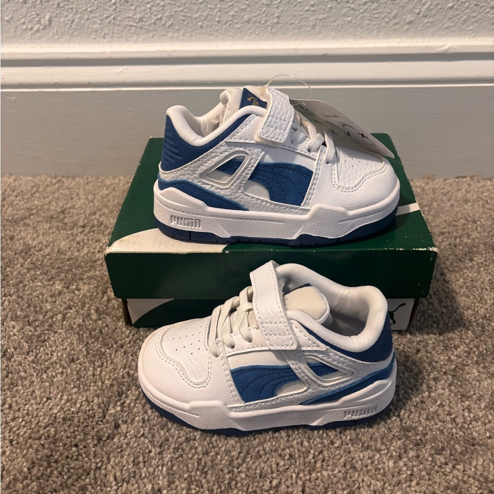 Puma Kids White and Navy Sneakers